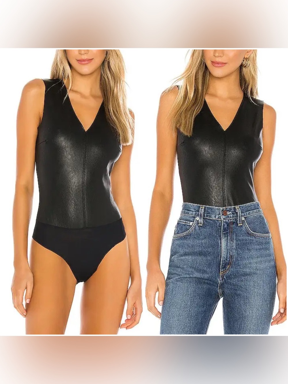 Commando Faux Leather V-neck Bodysuit Size small